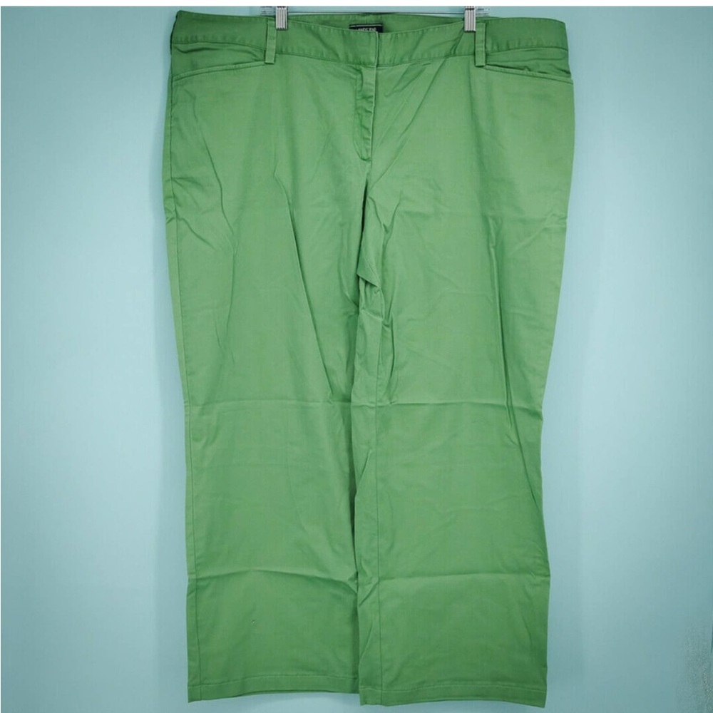Lands End Plus Size 24W Chino Mid Rise Wide Leg Fit 2 Stretch Green Pants